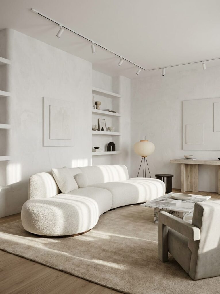 Modern Luxury White Living Room with Curved Sofa