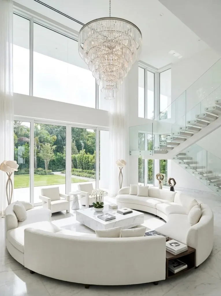 Double-Height White Living Room