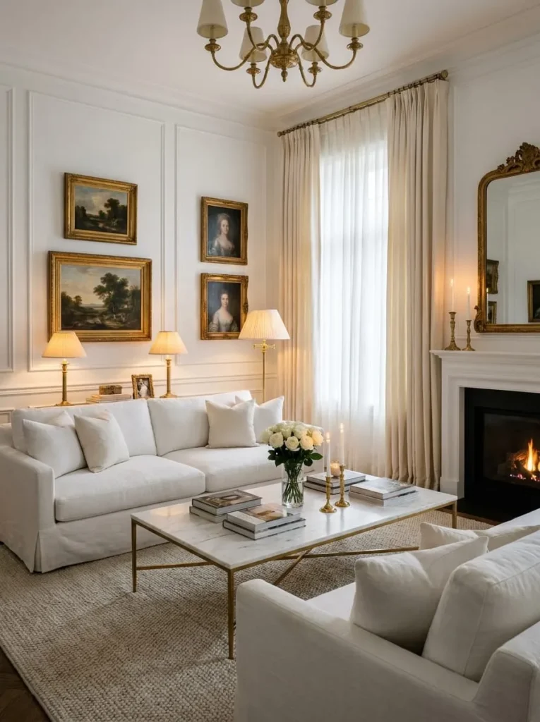 White Living Room with Elegant Wall Molding