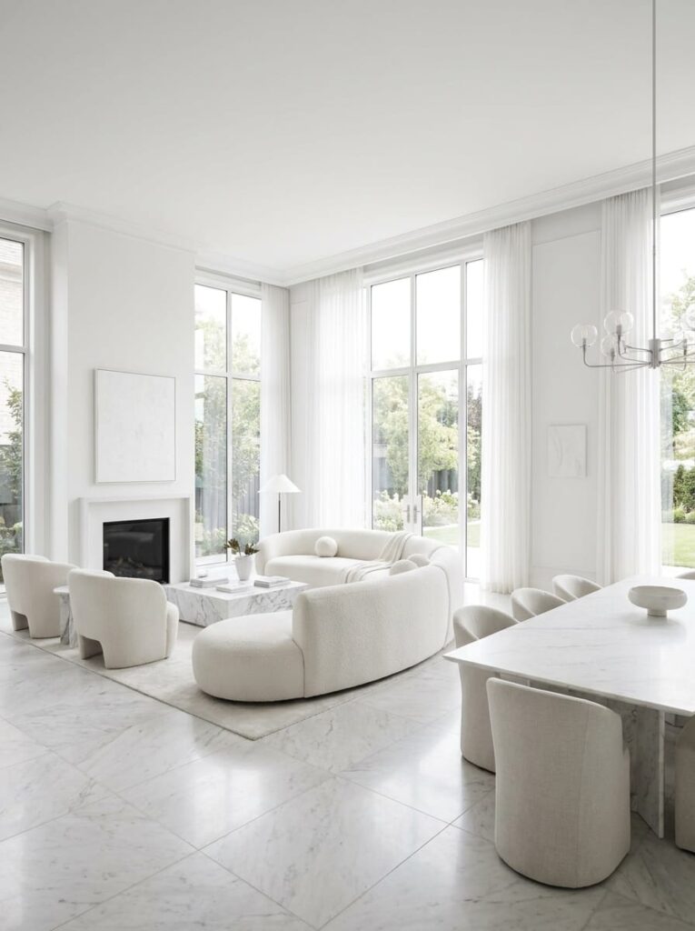 Open-Concept Luxury White Living Room