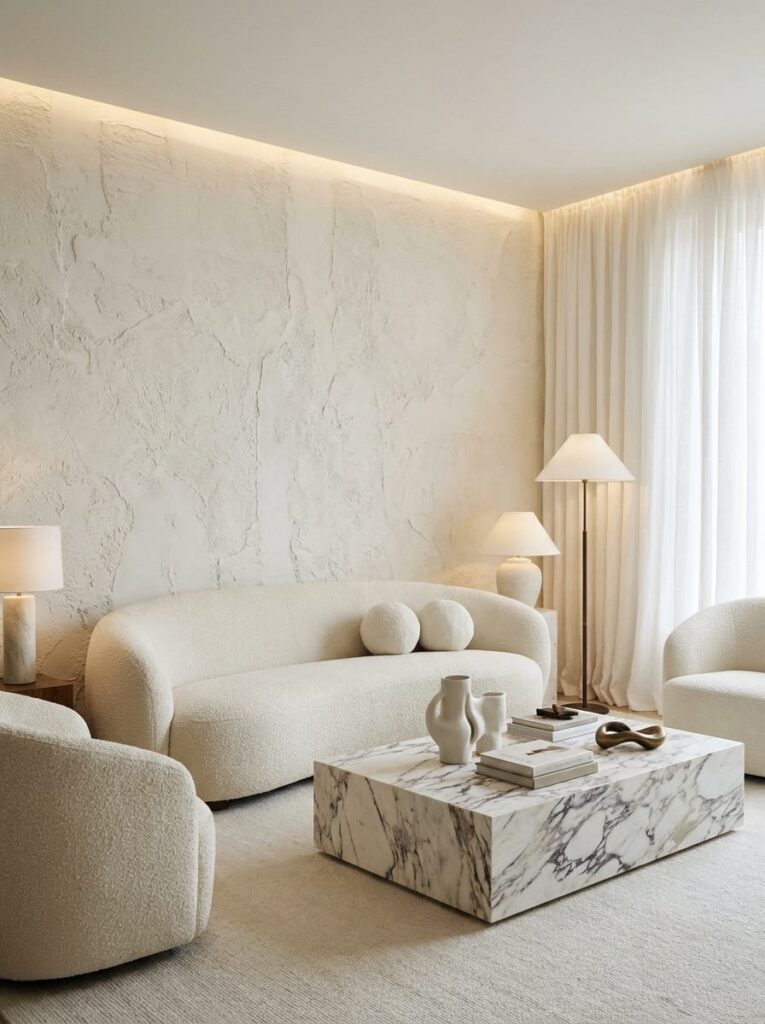 White Living Room with Premium Textured Decor