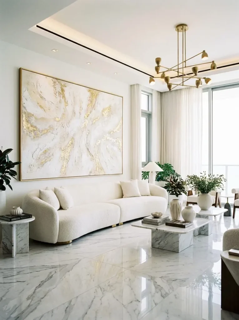White Living Room with Statement Art