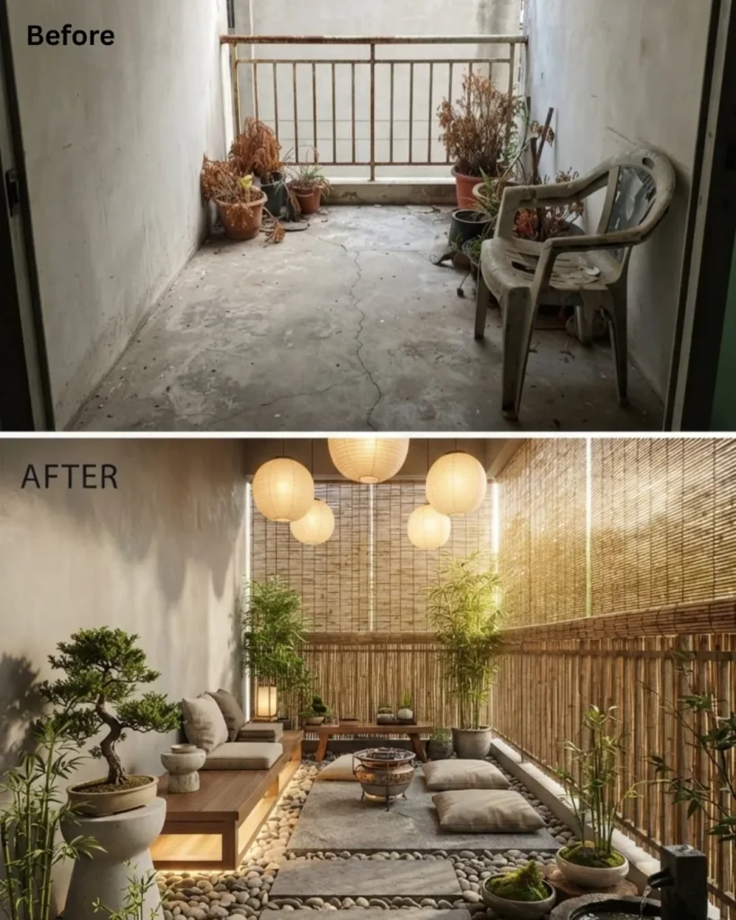 A Modern Japanese Zen Garden Balcony Makeover