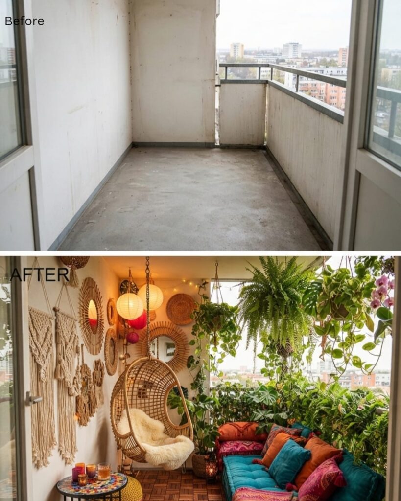 A Boho-Chic Urban Jungle Balcony Makeover