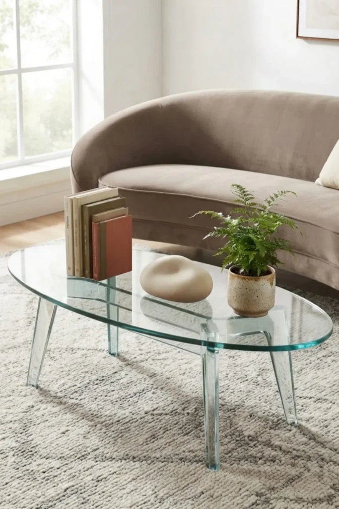 "Elegant oval coffee table with stylish decorative accessories"