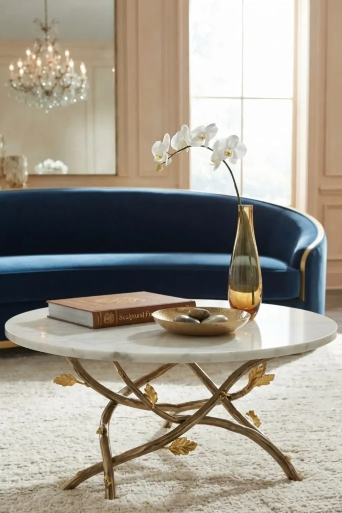 "Luxury marble statement coffee table with gold accents"