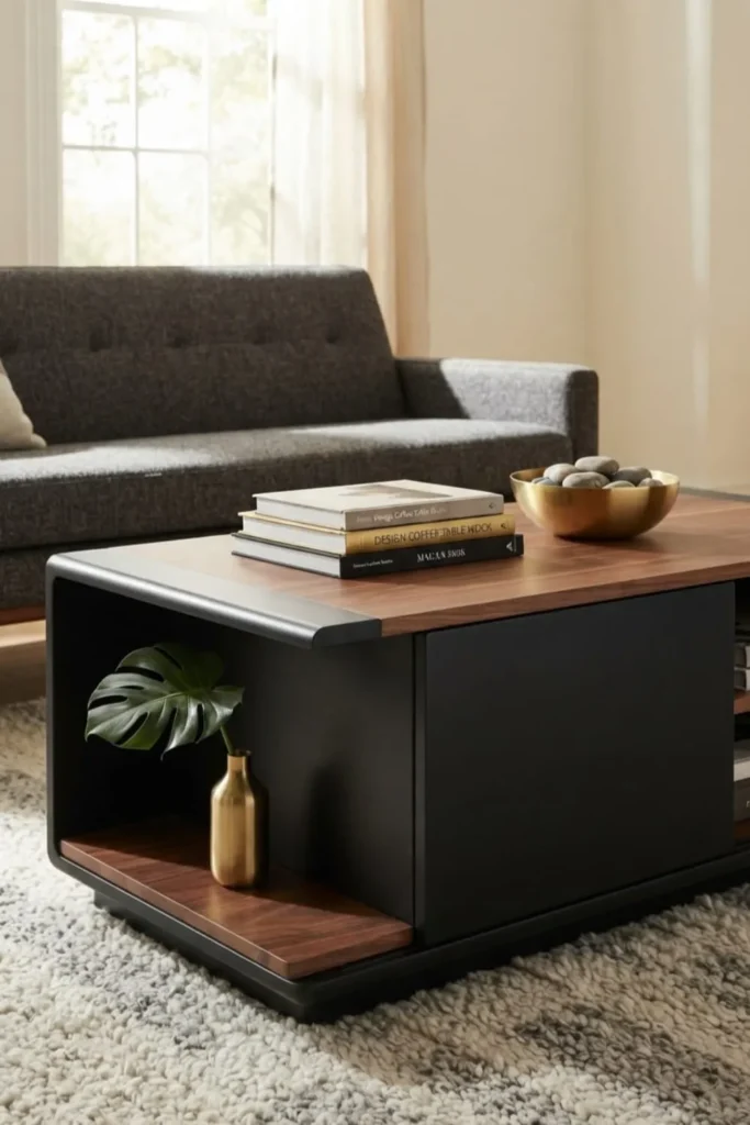 "Stylish two-tone coffee table in modern living space"