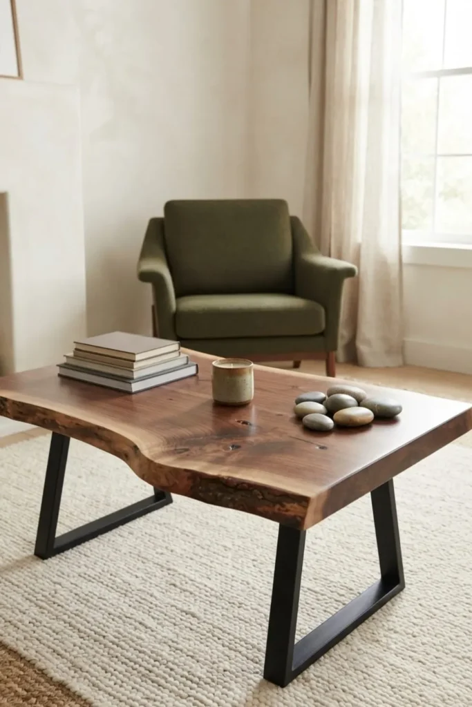 "Beautiful live edge wood coffee table with natural grain"
