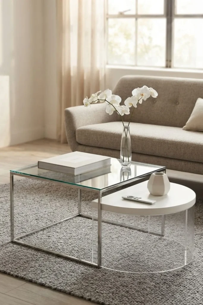 "Compact small space coffee table in cozy apartment"