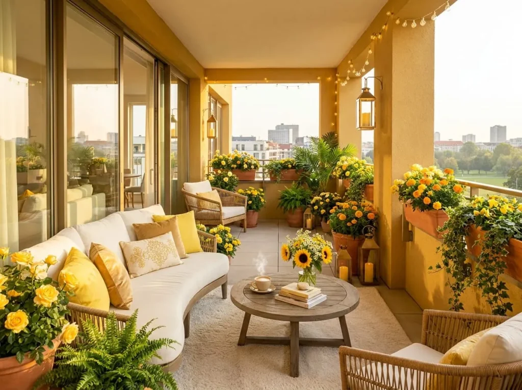 15 Yellow Theme Balcony Ideas to Brighten Your Outdoor Space