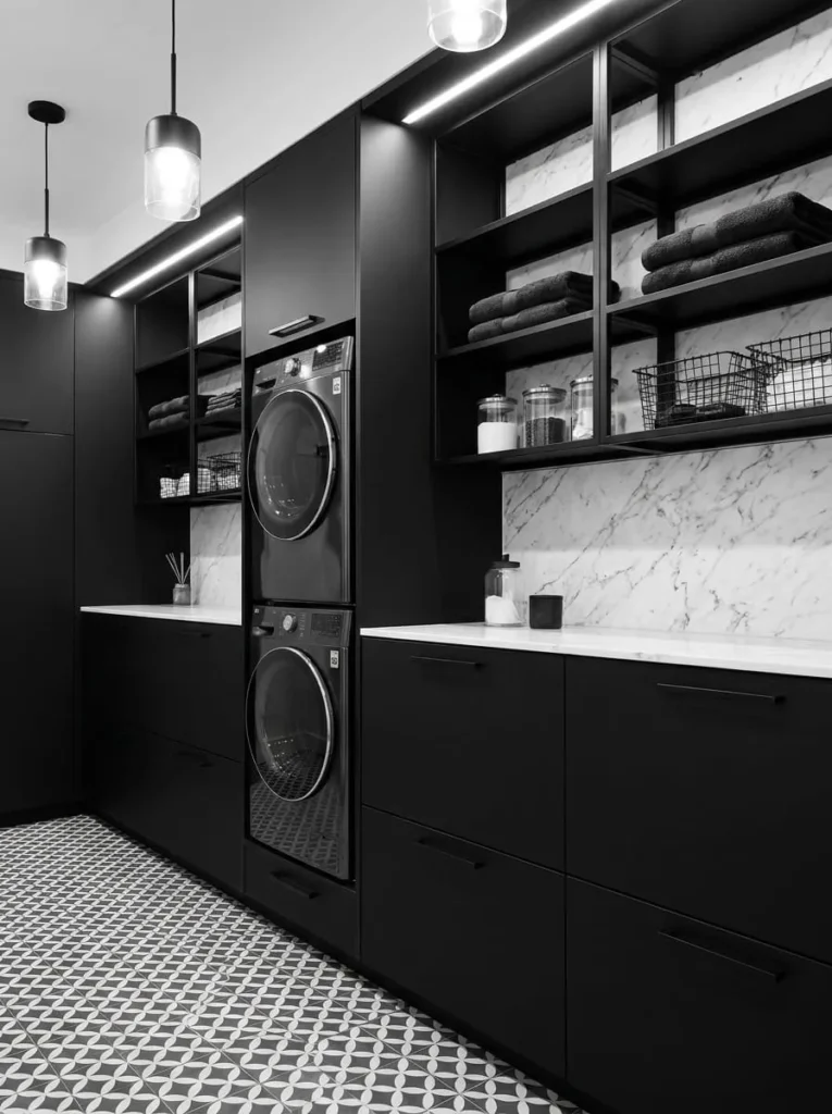Black and White Contemporary Laundry Room