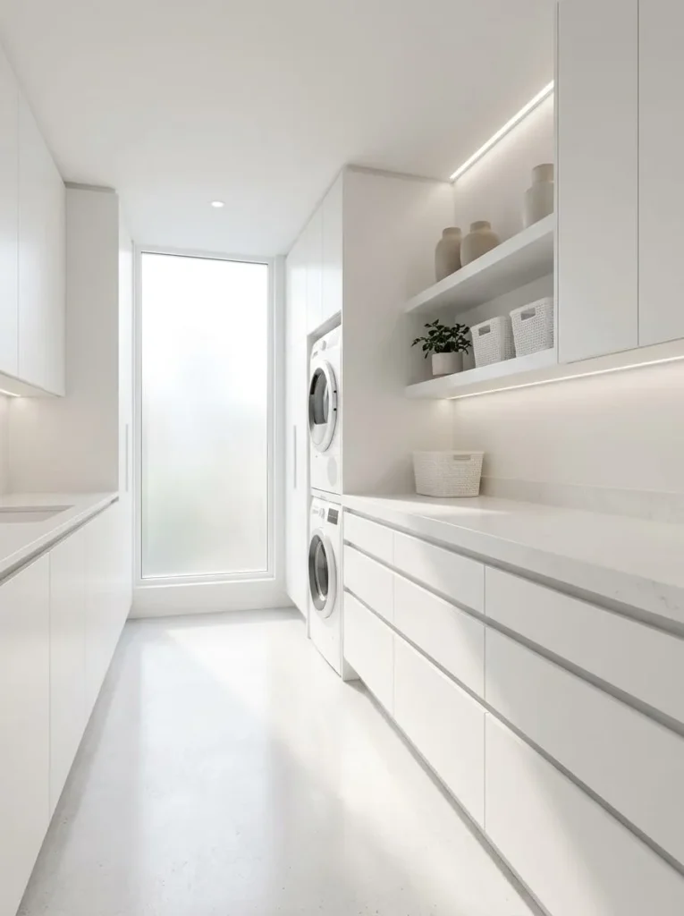 Minimalist All-White Laundry Room