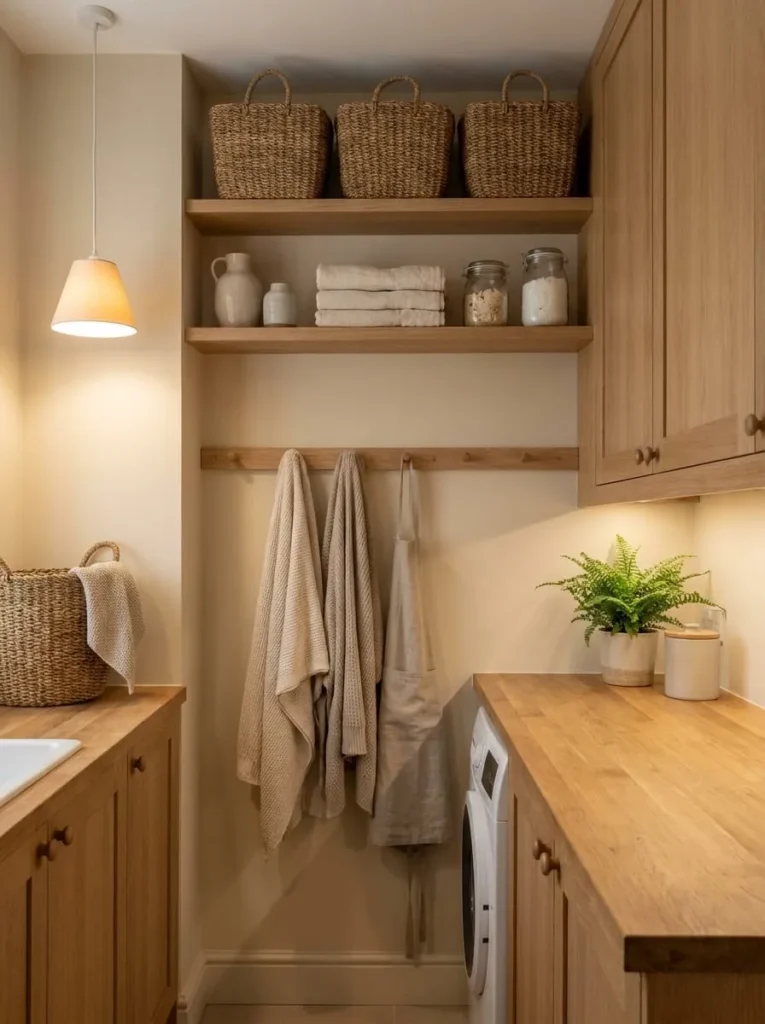 Warm Beige and Oak Laundry Room