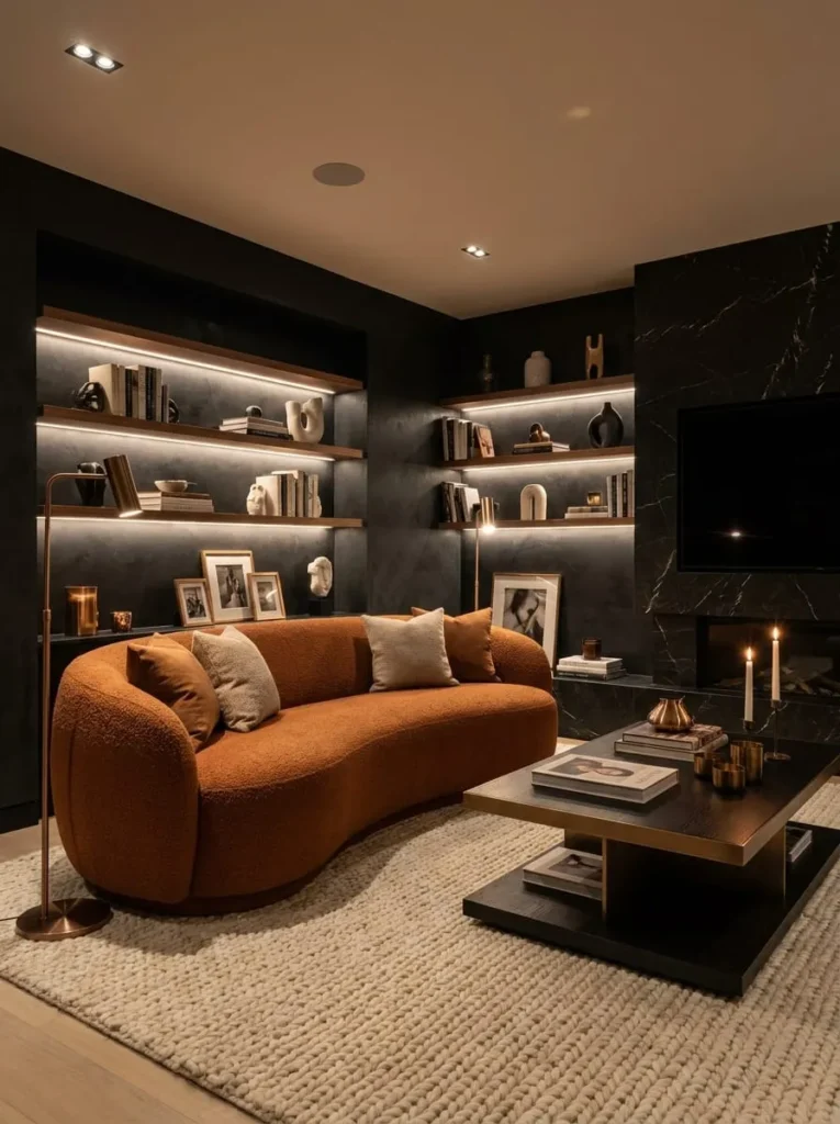 Contemporary Apartment with Amber Orange Glow