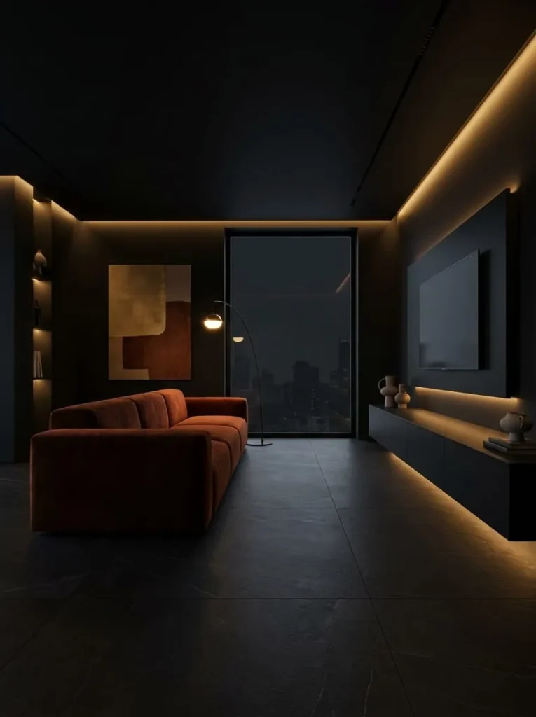 Modern Mansion with Amber Orange Artwork