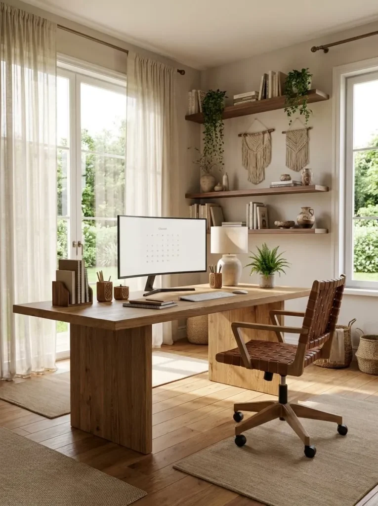 Natural Wood Boho Home Office