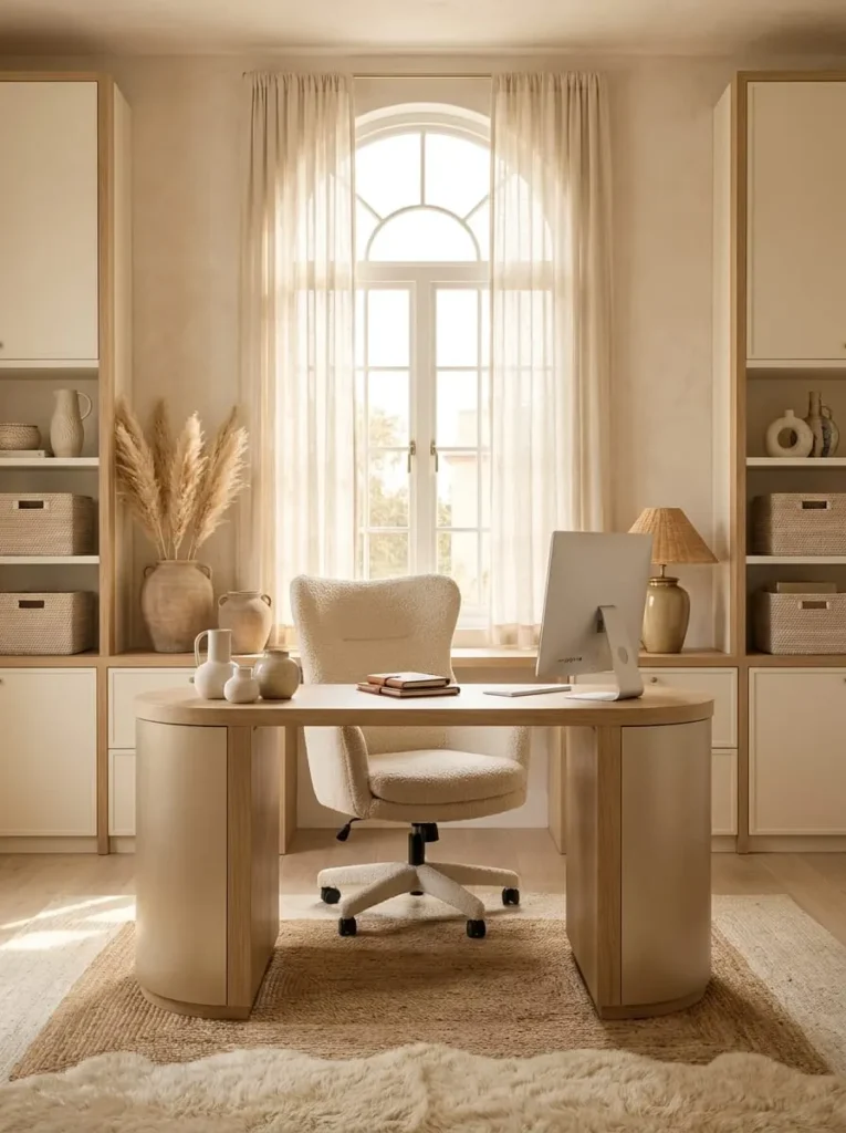 Neutral Beige Boho Home Office