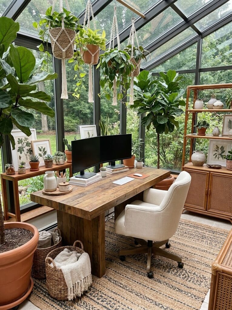 Plant-Filled Boho Workspace