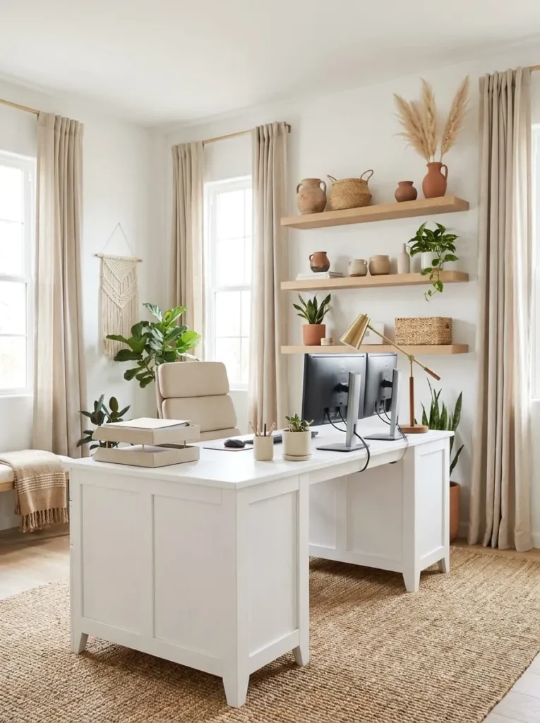 White and Earth-Tone Boho Office