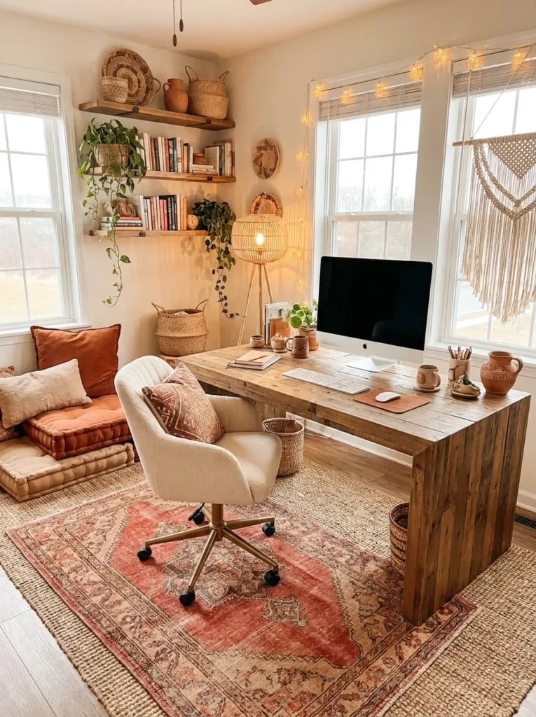 Cozy Layered Rug Workspace