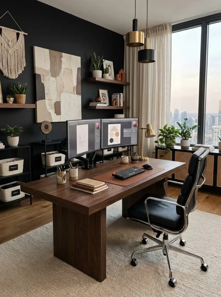 Modern Boho Office with Black Accents