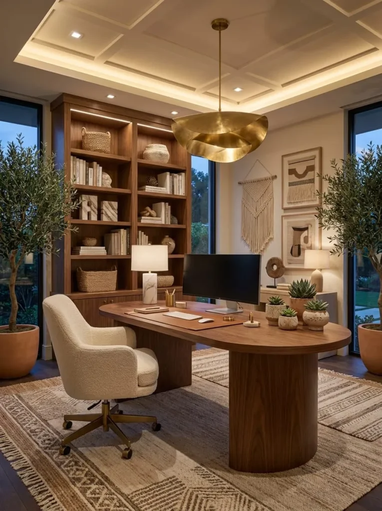  Luxury Boho Home Office with Warm Ambient Lighting