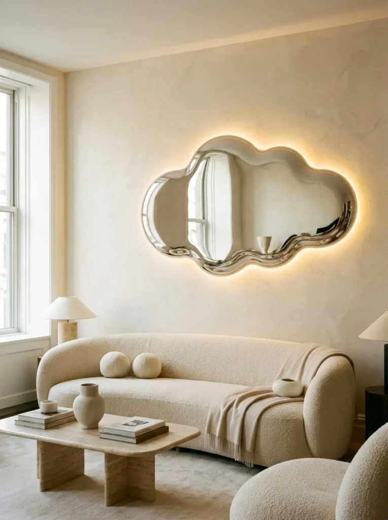 Cloud-Shaped Mirror with Warm Backlighting
