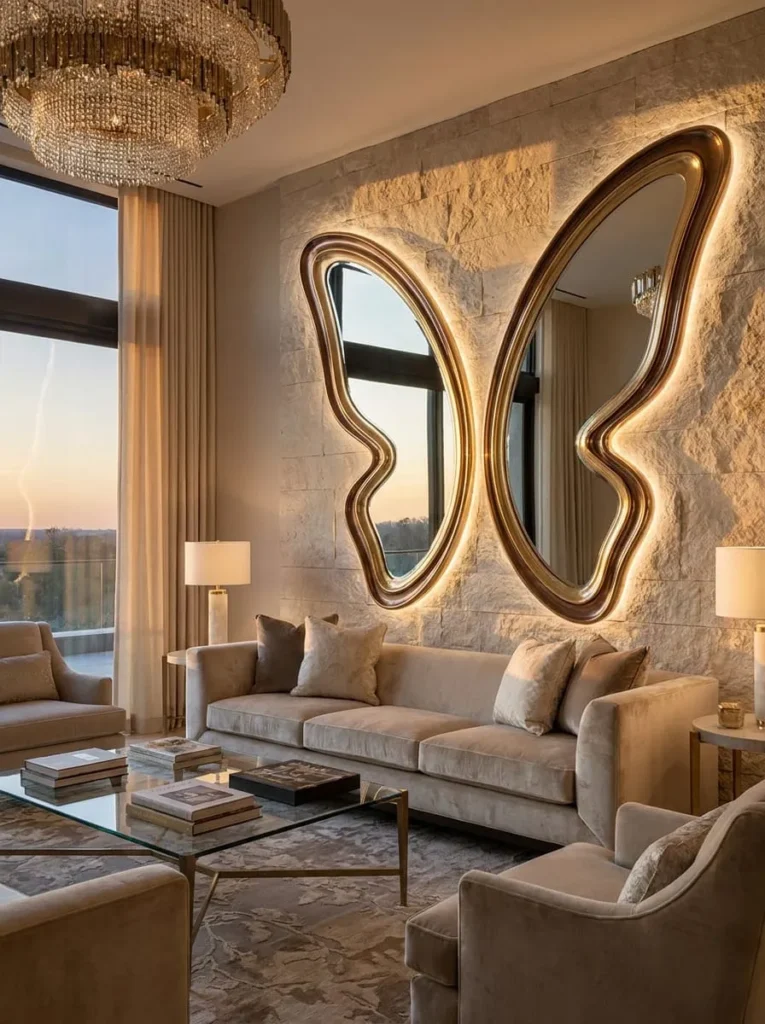 Butterfly Wing Inspired Mirror with Accent Lighting