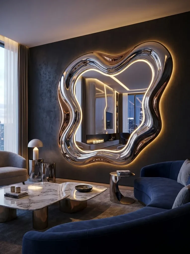 Liquid Metal Style Mirror with Modern LED Effects
