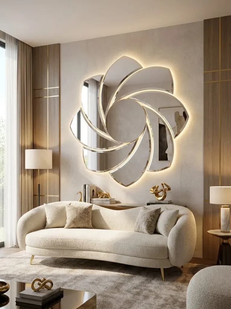 Flower Petal Abstract Mirror with Elegant Lighting