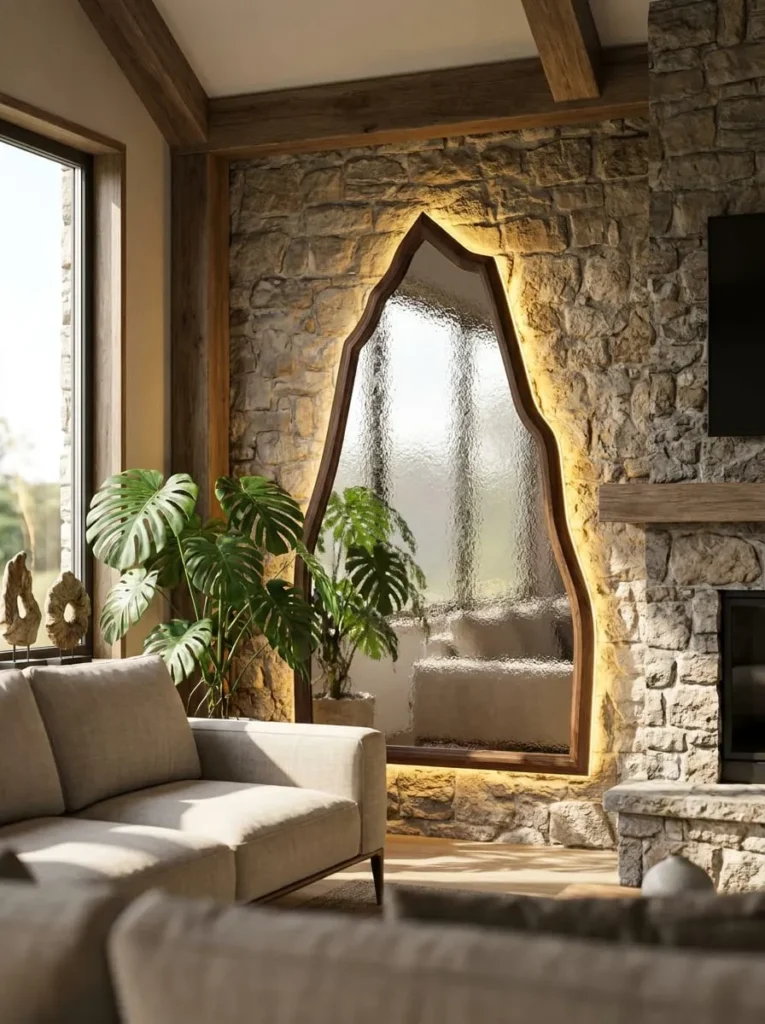 Mountain Ridge Inspired Mirror with Natural Lighting