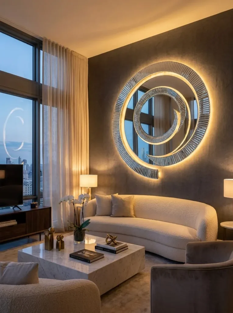 Spiral Design Mirror with Floating LED Illusion