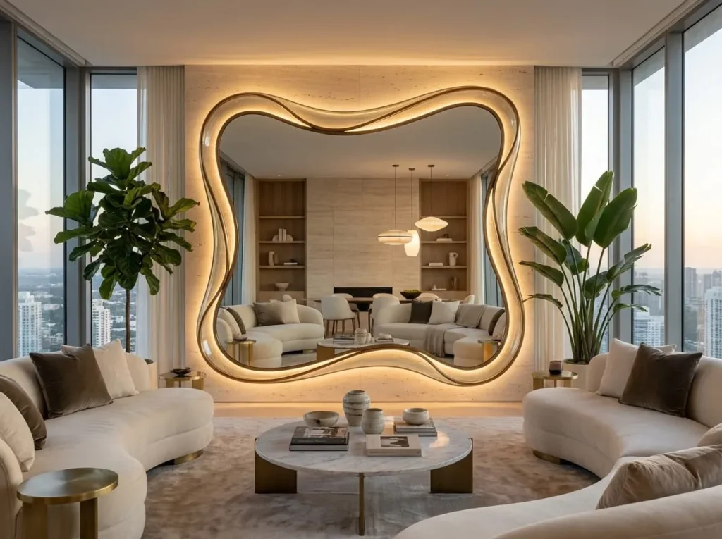 Transform Your Living Room with Stunning Mirror Shape and Lighting Ideas: 15 Unique Designs That Create a Luxury Atmosphere