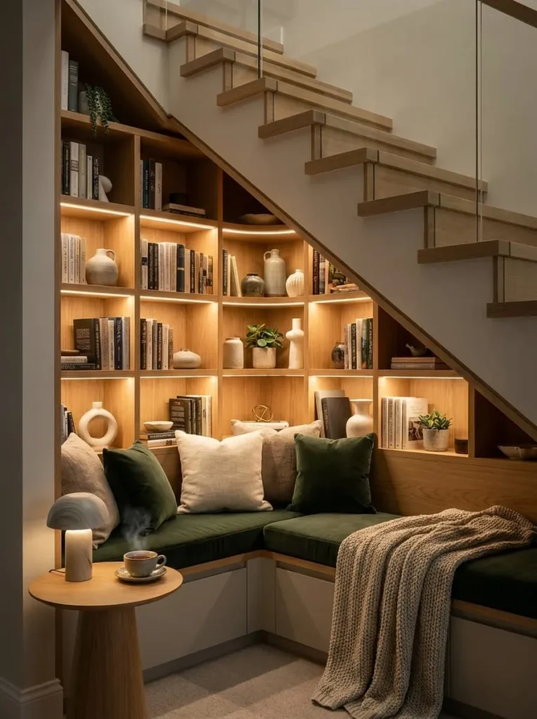 Cozy Reading Nook with Warm Lighting