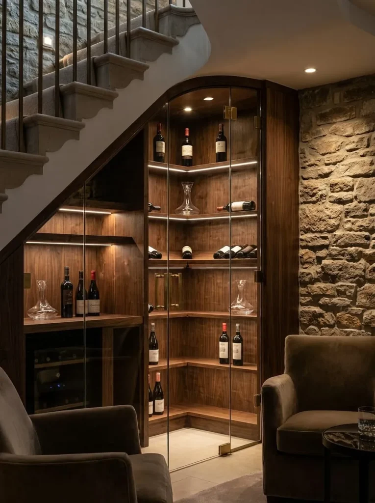 Elegant Wine Cellar with Dramatic Spotlighting