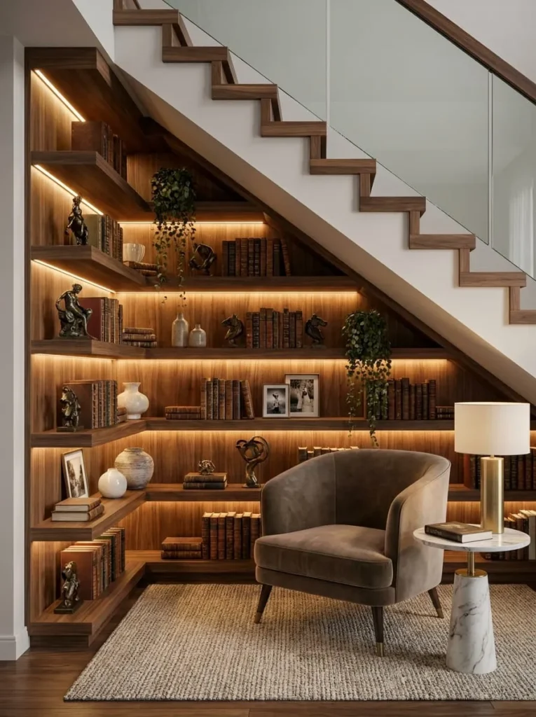 Built-in Bookshelf with Integrated Lighting