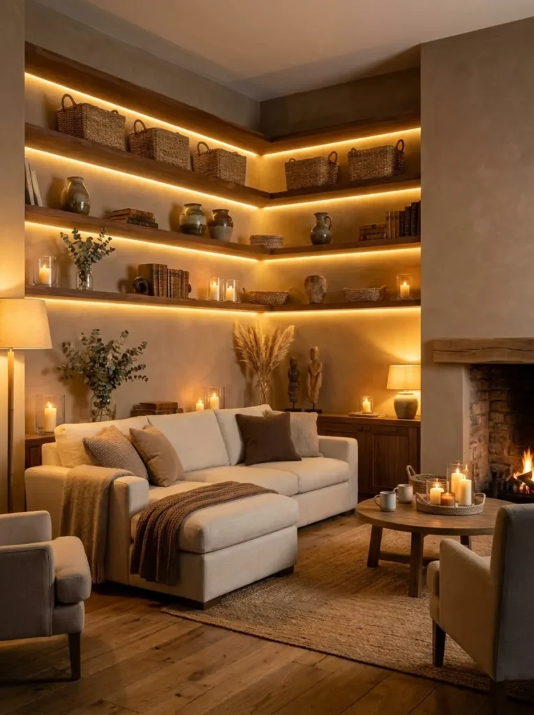 Warm Wooden Corner Shelves
