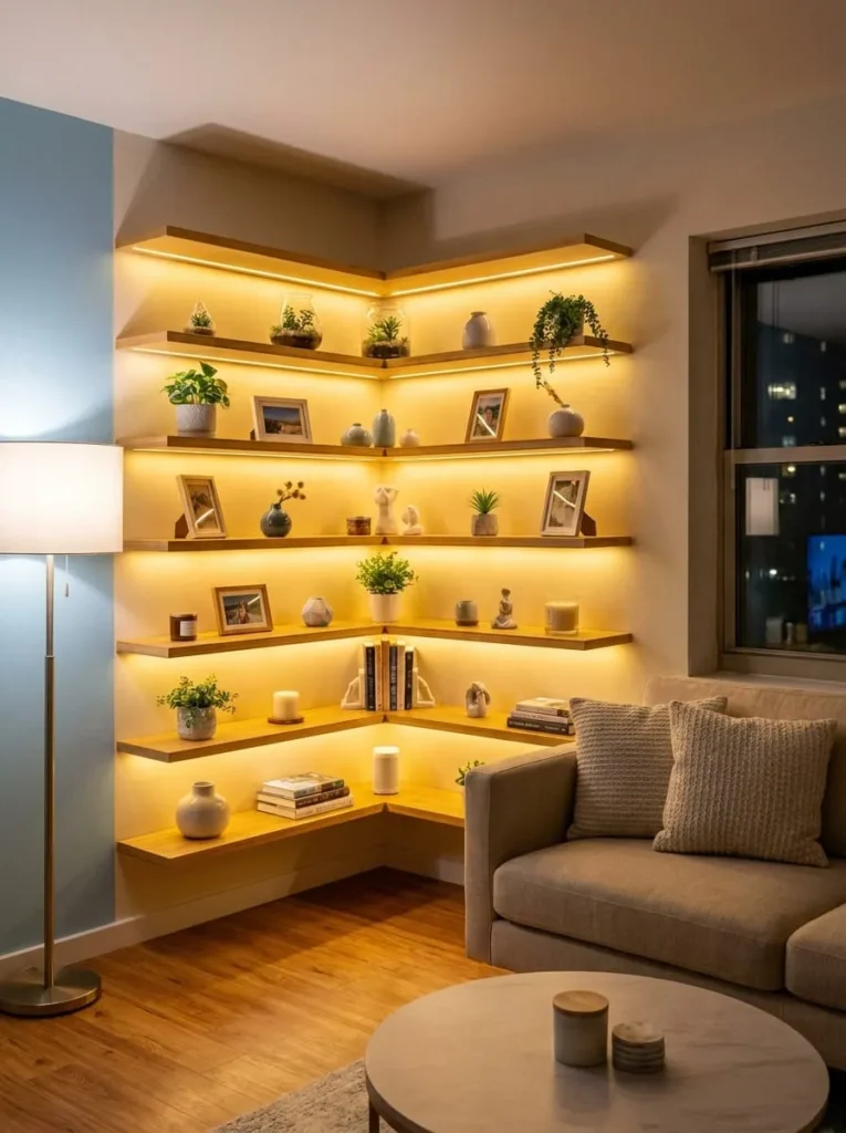 Small Apartment Corner Shelf Solution