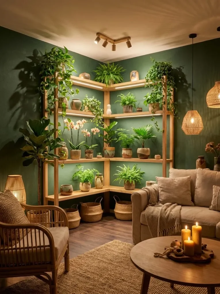 Corner Shelves With Indoor Plants