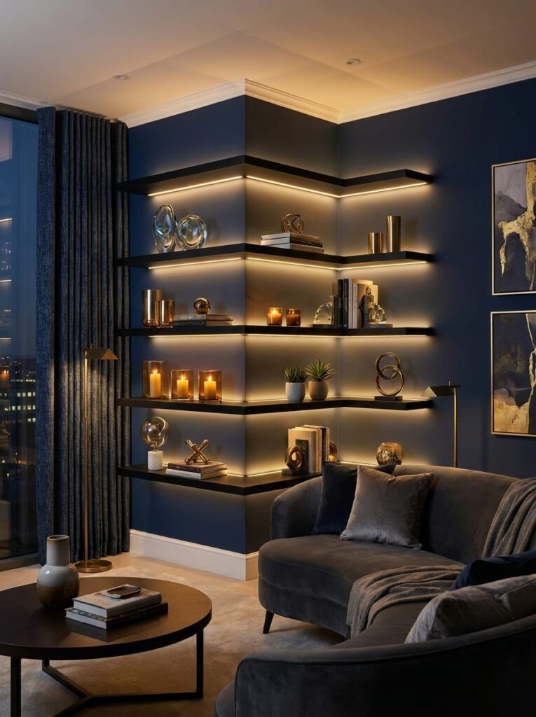 Corner Shelves With LED Lighting