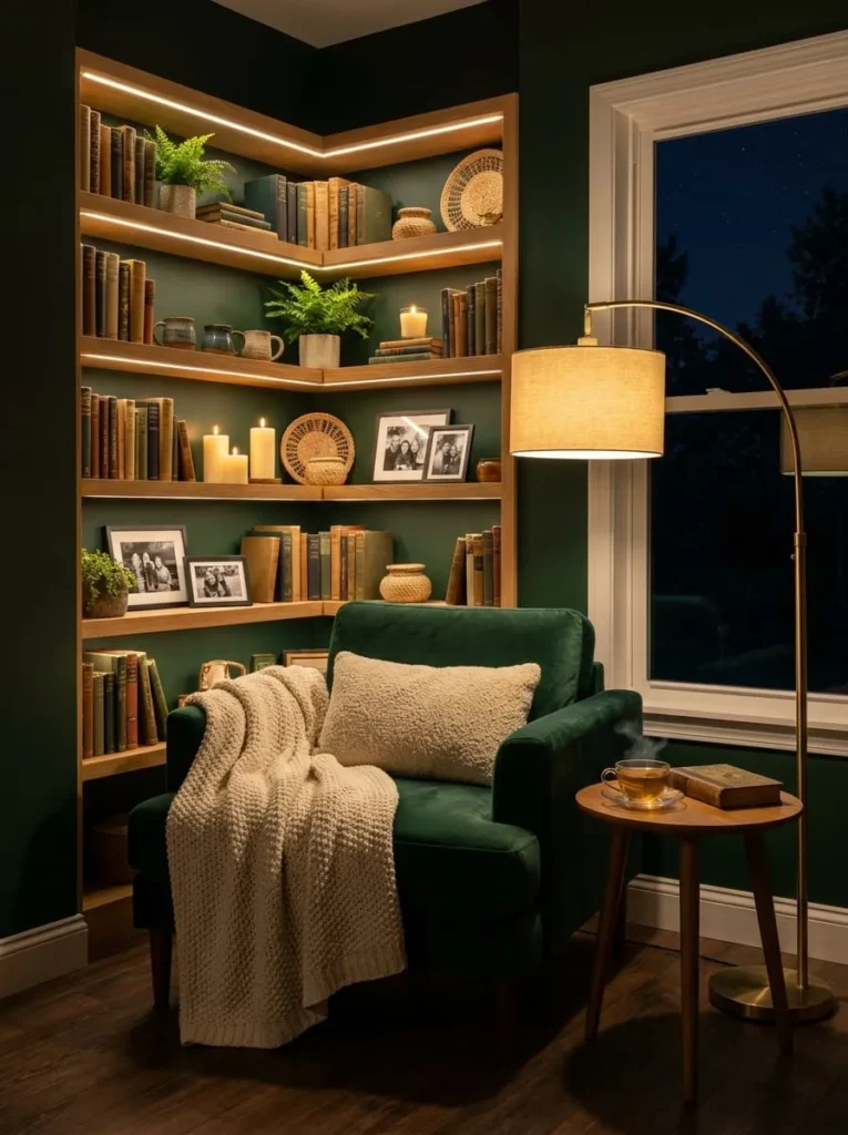 Cozy Reading Corner With Shelves