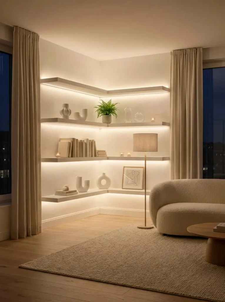 White Minimalist Corner Shelves