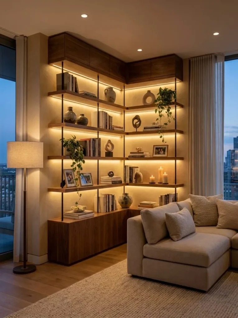 Why Corner Shelves Make a Living Room More Beautiful