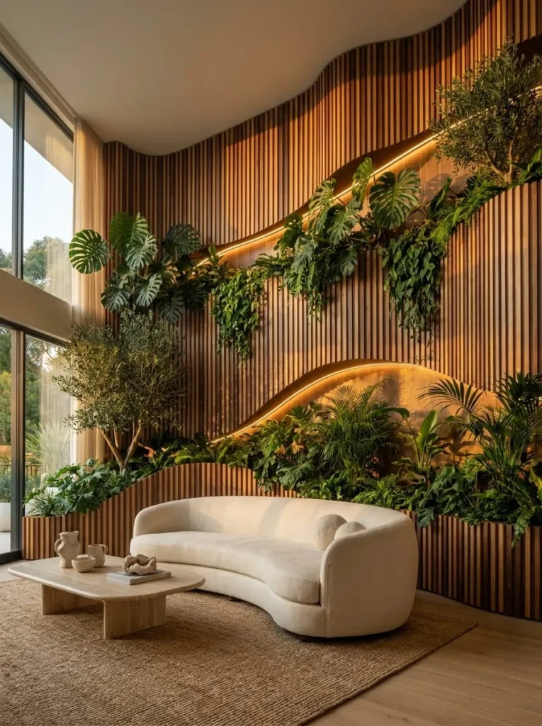 Vertical Planter Integration with Slat Walls