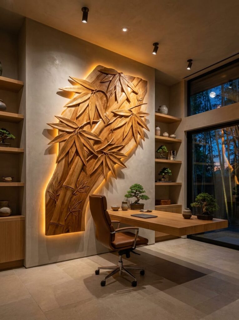 Bamboo Leaf Wooden Wall Art