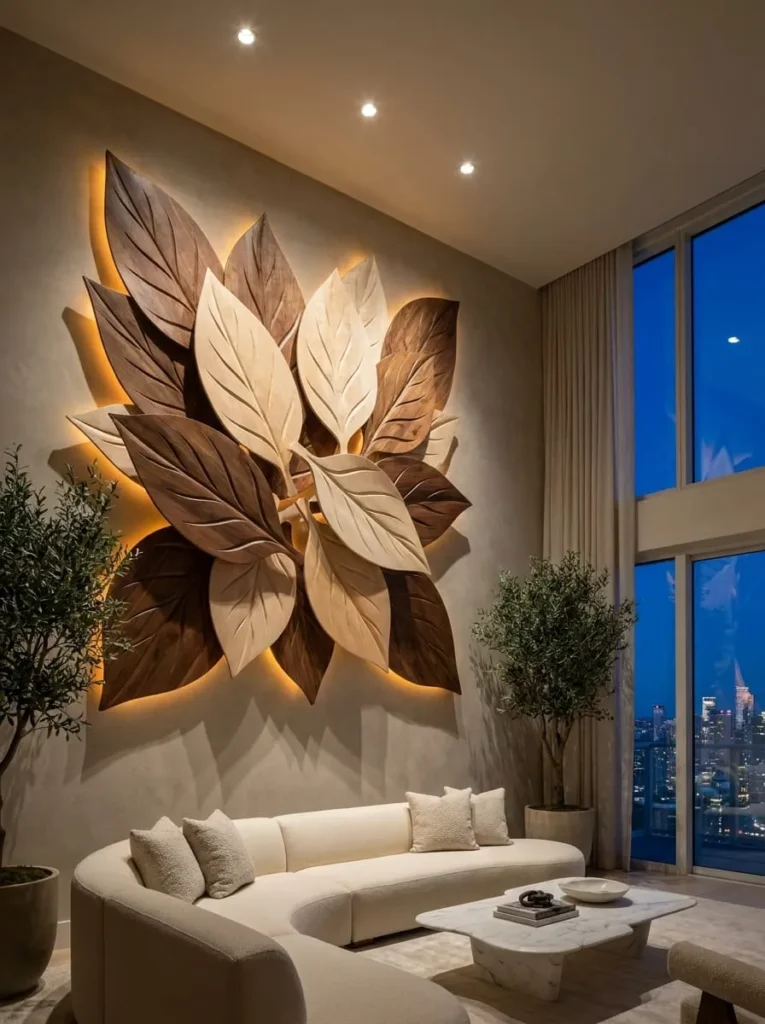Layered 3D Wooden Leaf Wall Art