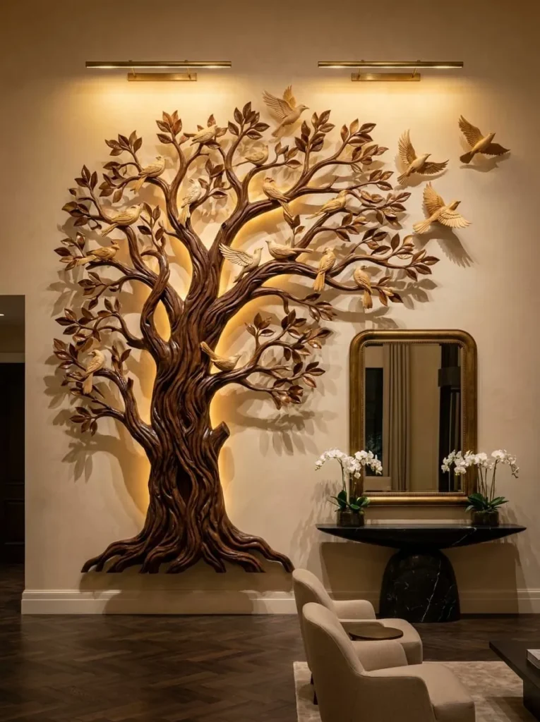 Tree with Birds Wooden Wall Sculpture