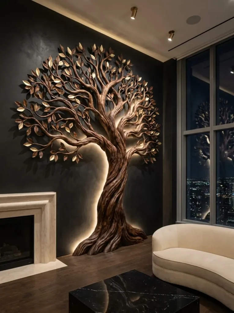 Luxury Gold and Walnut Tree Wall Art