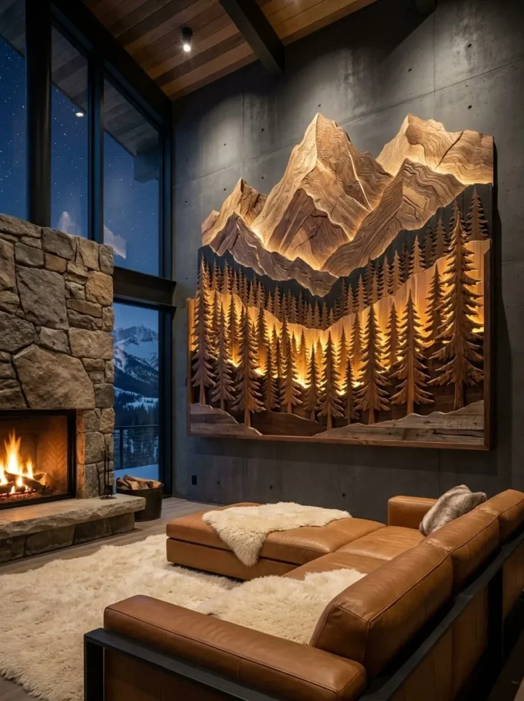 Mountain and Pine Tree Wall Art