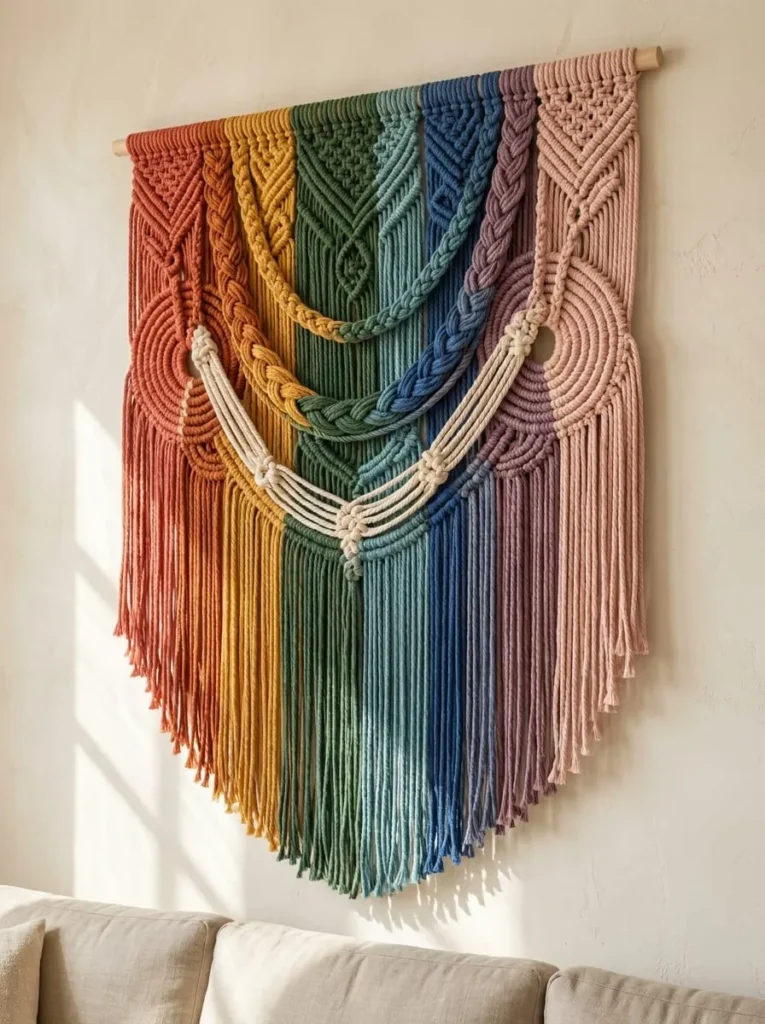 Rainbow Cascade Oversized Macramé Woven Wall Art